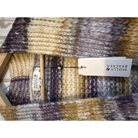 Molly Bracken Striped Chunky Knit Cardigan Sweater, Size Large - Picture 2 of 7